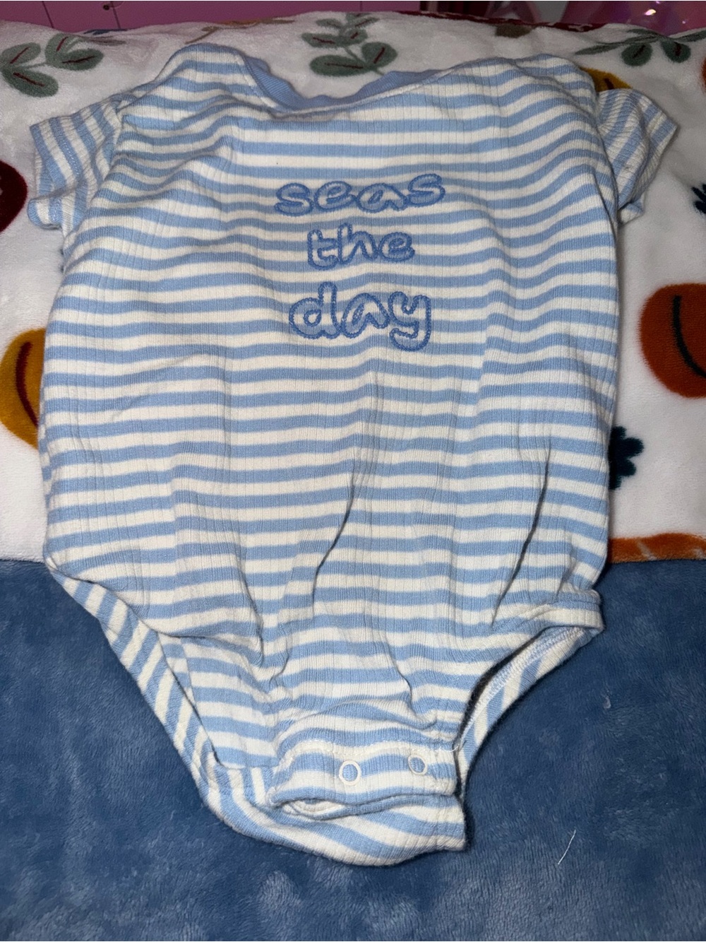 cloud island Blue & White Striped One-Piece Bodysuit - "seas the day"